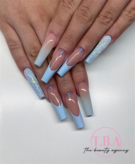 37 Sky Blue French Tip Nails Blue French Shimmery Nails Acrylic