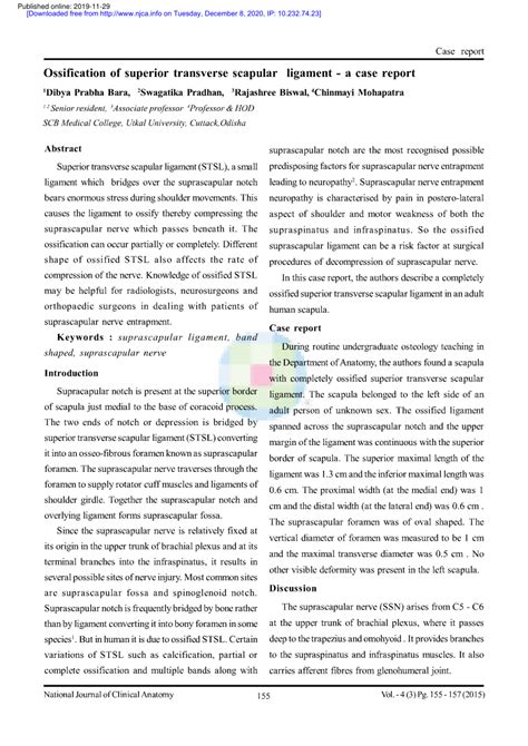 PDF Ossification Of Superior Transverse Scapular Ligament A Case Report