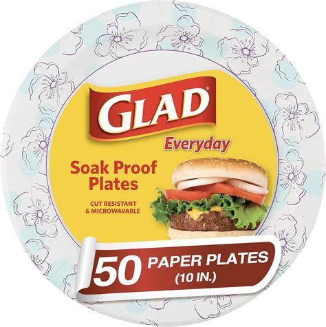 Brandclub Glad 10 Inch Round Paper Plates 50 Count Heavy Duty Round