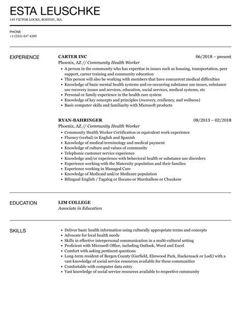 Community Health Worker Resume Samples Velvet Jobs