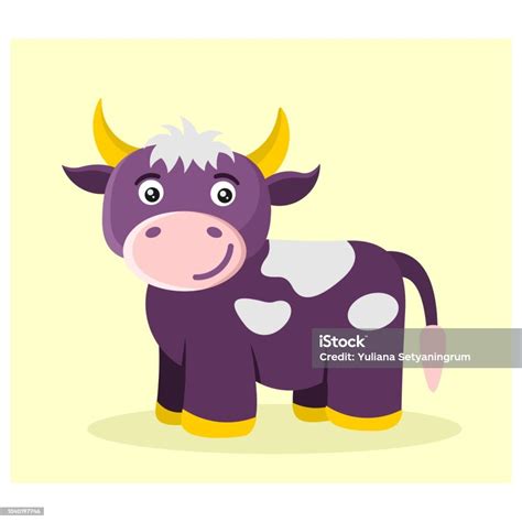 Funny And Cute Smiling Little Purple Dairy Cow Cartoon Character Stock ...