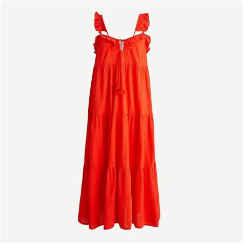 J Crew Tiered Ruffle Maxi Beach Dress In Crinkle Cotton Beach Maxi