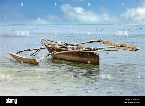 Traditional Fishing Boat On The Ocean Zanzibar Stock Photo Alamy