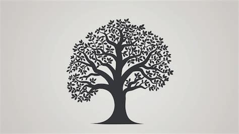 A Simple Black Silhouette Of A Large Tree With Many Branches And Leaves