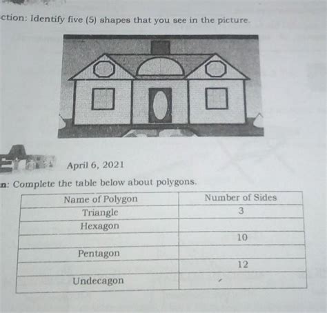 Identify Five Shapes That You See In The Picture Complete The Table