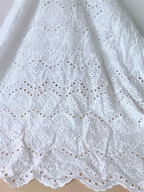 Eyelet Fabric By The Yard 100 Cotton Lace Fabric Off White Scalloped Fabric Retro Style