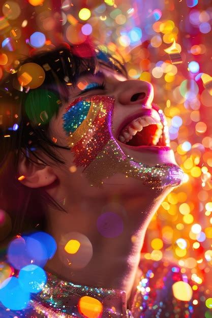 Premium Photo Sparkly Portrait Of Smiling Person Covered In Pride