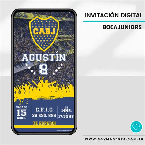 Invitación digital Boca Juniors Múltiples opciones Magenta Diseño