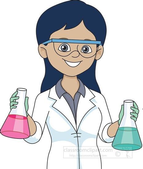 Science Clipart-female scientist wearing goggles holding beakers clipart