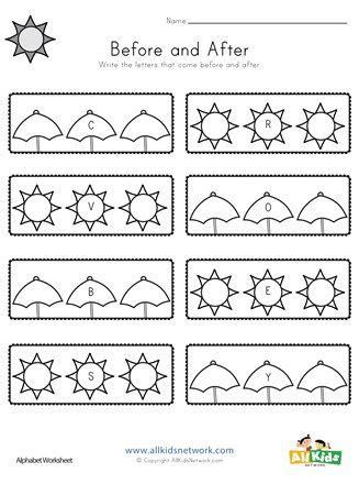 Alphabet Worksheet Before And After Letters