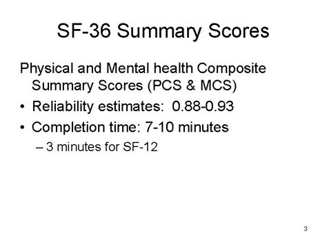 Development Of Physical And Mental Health Summary Scores