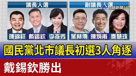 國民黨北市議長初選3人角逐 戴錫欽勝出 Youtube