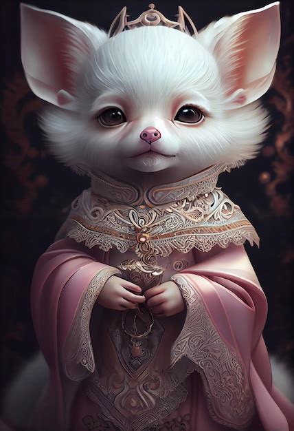 Premium Ai Image White Cat Wearing A Pink Dress And A Crown Generative Ai