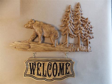 Bear Welcome Sign Rustic Cabin Decor Bear Wood Bear Wall