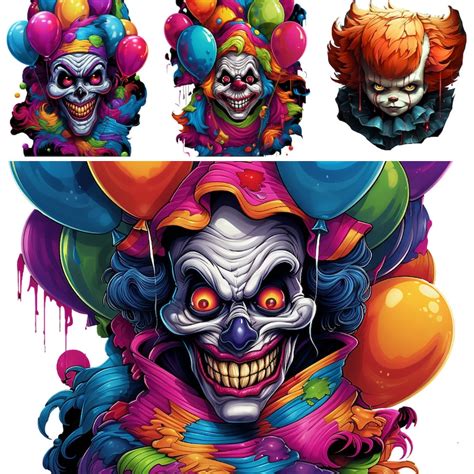 Scary Clowns Clipart Bundle 40 Png Halloween Clown Images Spooky Creepy Graphics Instant