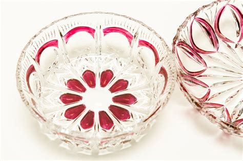 Crystal Glass Dish Set Glass Bowl Set Crystal Bowl And Dish Set With Burgundy Details Cut