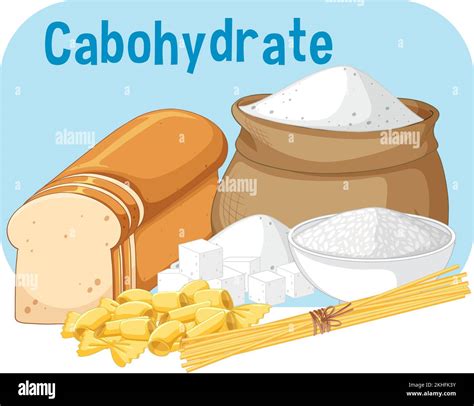 Ilustración de un grupo de alimentos con carbohidratos Imagen Vector de