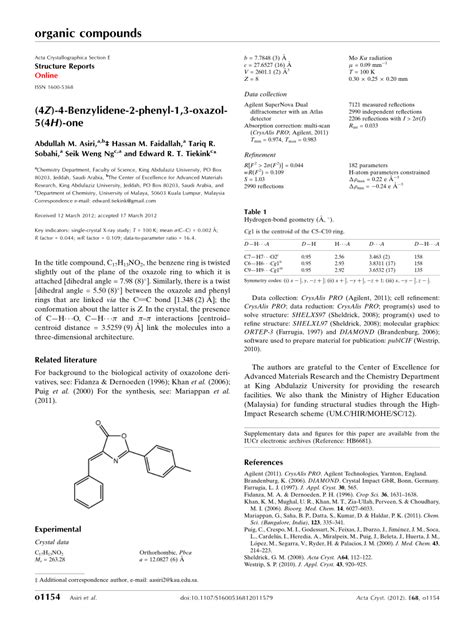 PDF 4Z 4 Benzylidene 2 Phenyl 1 3 Oxazol 5 4H One