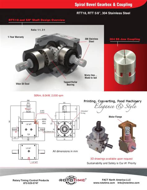 Spiral Bevel Gearbox Coupling Rototime Servo Gearbox Stainless