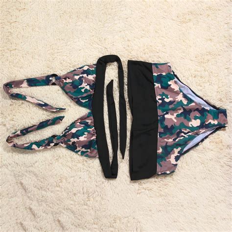 Hw New Top Quality Sexy Camouflage Print Halter Bikini Beach