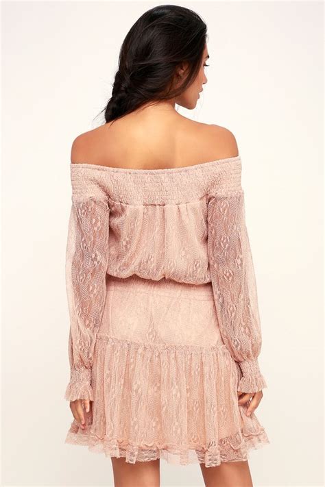 Lovely Blush Pink Dress Lace Dress Off The Shoulder Dress Lulus