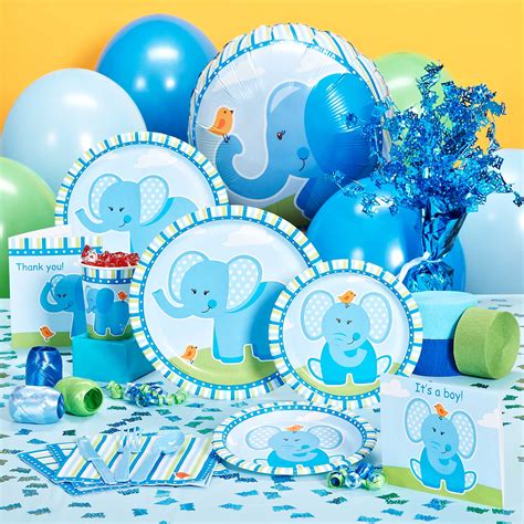 Blue Elephants Baby Shower Deluxe Party Pack For 8 Party Time For Life