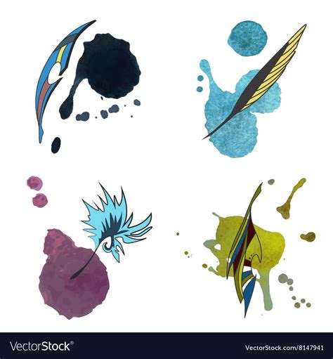 Watercolor Feather Set Royalty Free Vector Image