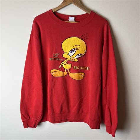 Vintage 1999 Tweety Bird Graphic Crewneck Red... - Depop