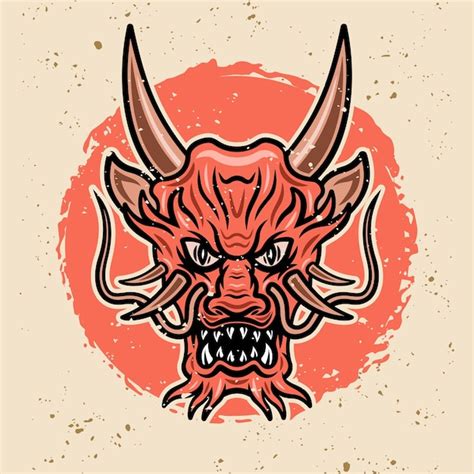 Premium Vector Japanese Red Dragon Vintage Vector Colored