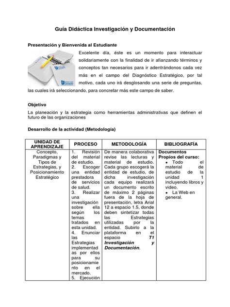 Guía Didáctica Investigación Y Documentación Pdf Planificación Ciencia Cognitiva