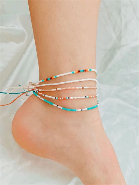 Beaded Anklet Adjustable Anklet Waterproof Anklet Seed Bead Anklet