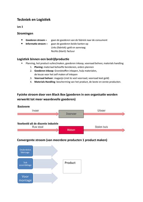 Samenvatting Werken Met Logistiek College Teckniek En Logistiek