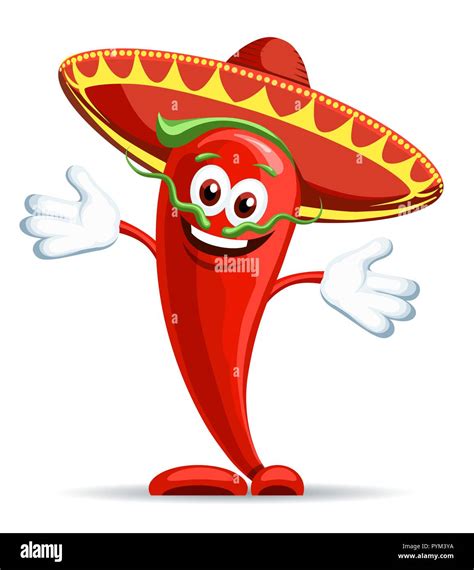 Pepper In Sombrero Smiling Hot Pepper Icon Cartoon Mexican Chili