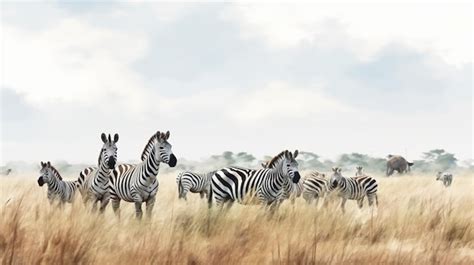 Premium Photo Water Color Style Of Group Of Zebras On The Savannah Generative Ai