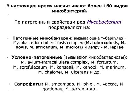 Туберкулез Микобактерии. Семейство Mykobacteriaceae. Род Mykobacterium ...