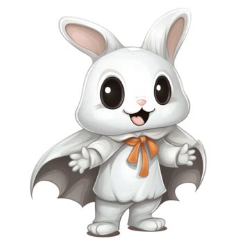 Illustration Of A Cute Cartoon Halloween Bunny Wearing A Ghost Costume