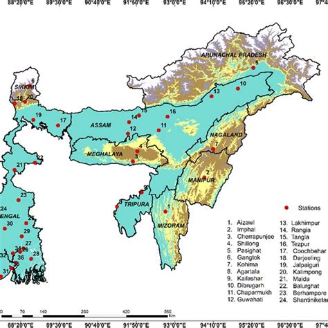 The study region and location of surface weather stations across ...