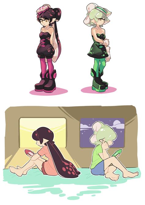 Safebooru 2girls Ankle Boots Aori Splatoon Arms Behind Back