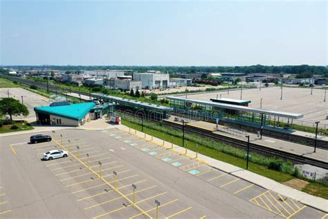 Aerial Scene Of Go Transit Station In Oakville Ontario Canada