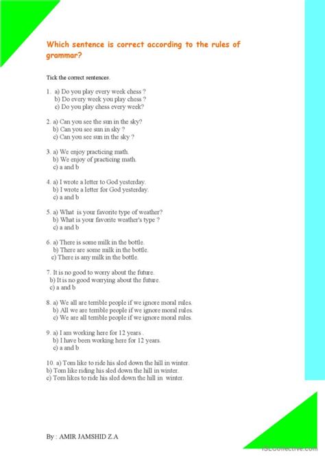 Which Sentence Is Correct General English Esl Worksheets Pdf And Doc