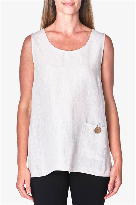 Womens Sleeveless Linen Top In Beige