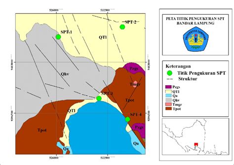 Gambar 1 Peta Geologi Bandar Lampung Dan Distribusi Uji Spt Terdapat