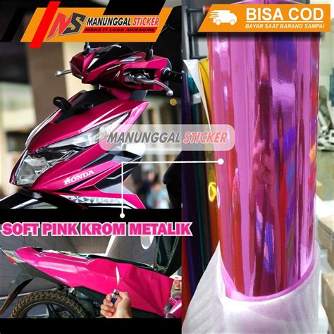 Jual Stiker Skotlet Metalik Krom Warna Soft Pink Untuk Body Motor