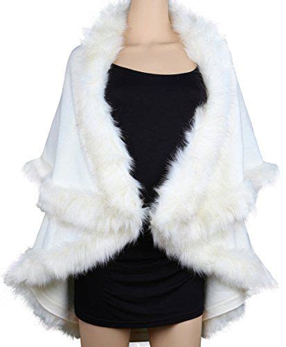 Winfunup Womens Faux Fur Cape Coats Dress Plus Size White Coat