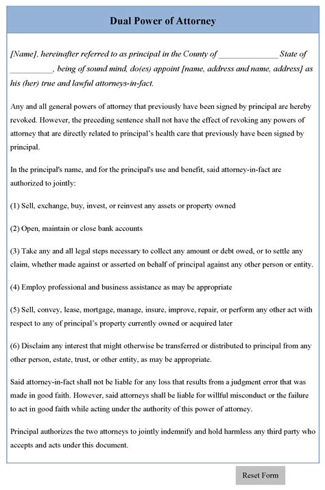 Dual Power Of Attorney Form Editable Forms