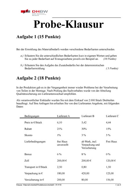 Probeklausur Mai 2016 Fragen Probe Klausur Aufgabe 1 15 Punkte Bei