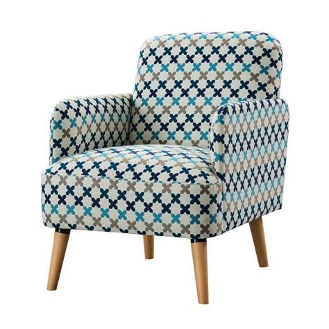 Alrik Fauteuil En Bois Massif Tissu Imprim Bleu