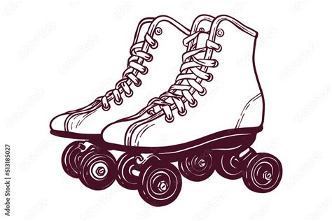 Retro Roller Skates Vector Illustration Hand Drawn Out Line Stock