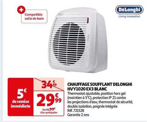 Promo Chauffage Soufflant Dëlonghi Hvy1020 Ex3 Blanc chez Auchan