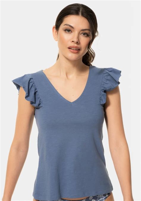 Camiseta Con Cuello De Pico Y Volantes De Mujer Tex Las Mejores